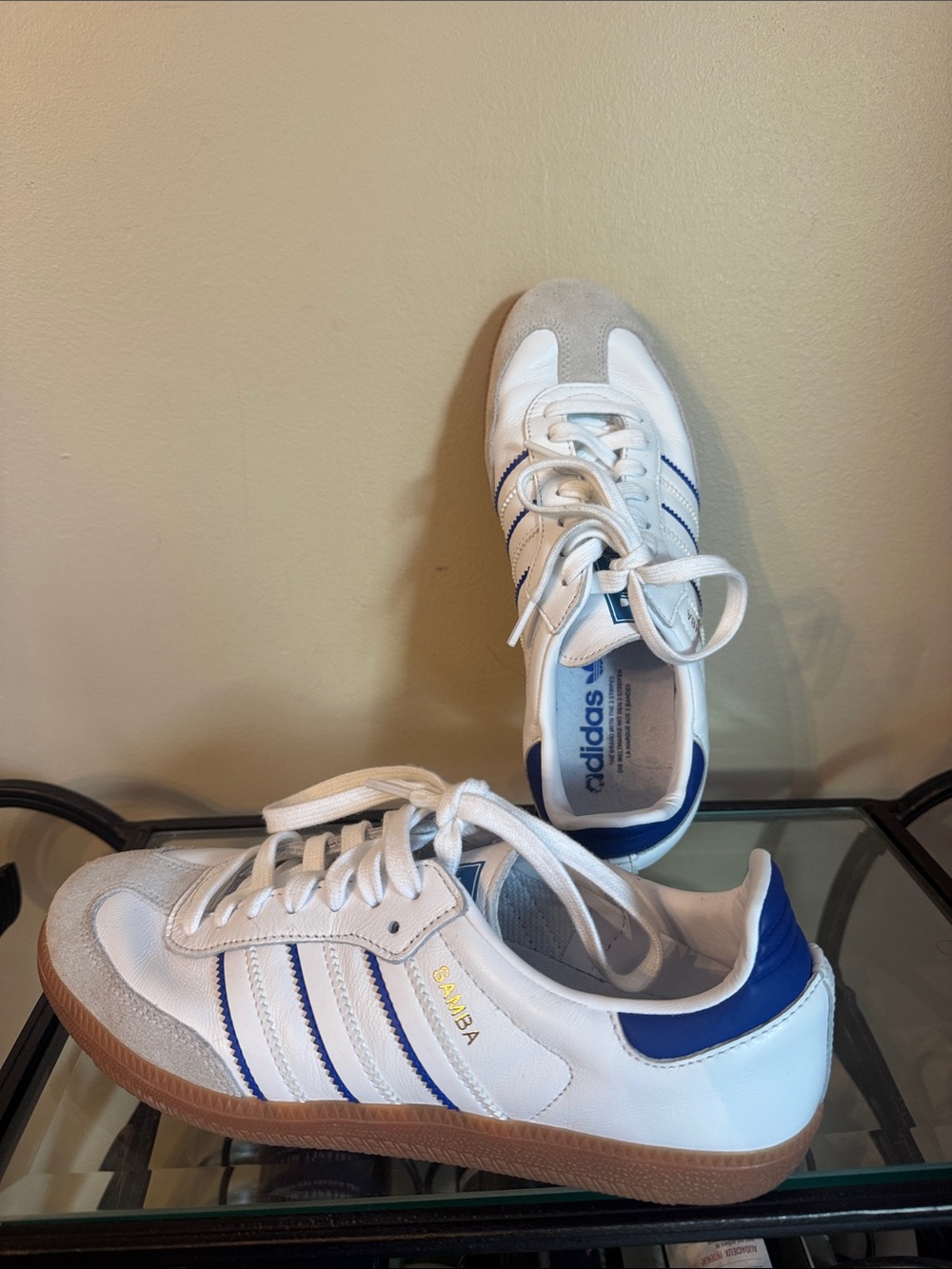 adidas White & Blue Samba Low-Top Sneakers